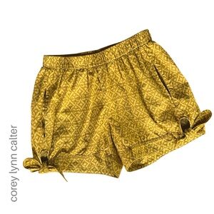 COREY LYNN CALTER NWOT COTTON BATIK PRINT SHORTS SIDE TIES YELLOW POCKETS SMALL